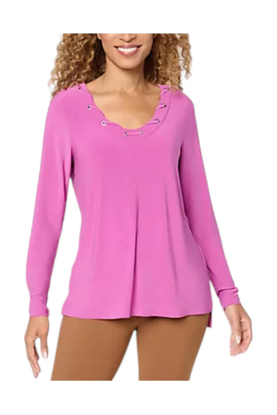 Women with Control Women's Grommet Scoop Neck Como Jersey Top Pink - Regular